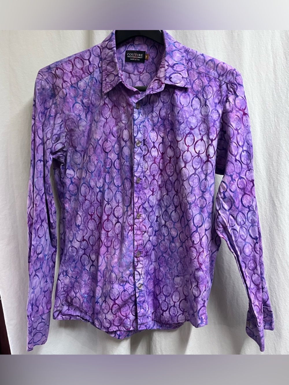 Couture Clothing Co Shirt Men's Medium Abstract Purple Bubble Flow Dress Shirt